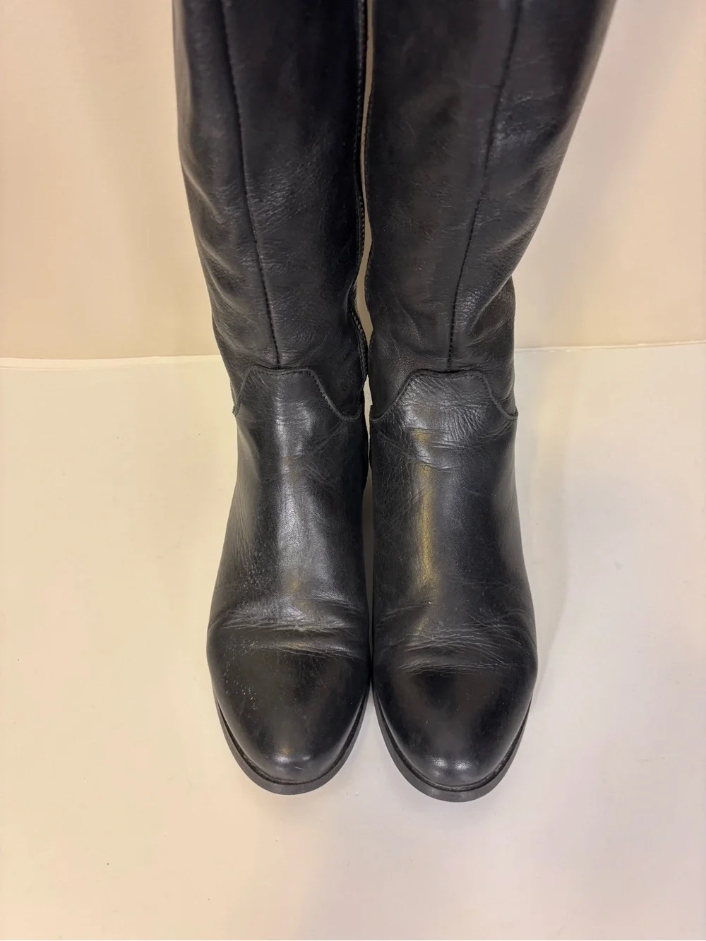 Ron White Women's Over-the-Knee Black Leather Riding Boots with Snakeskin Back 7